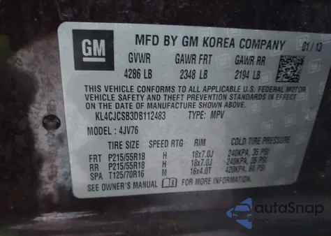 2013 Buick Encore Leather from USA, damaged, VIN KL4CJCSB3DB112483